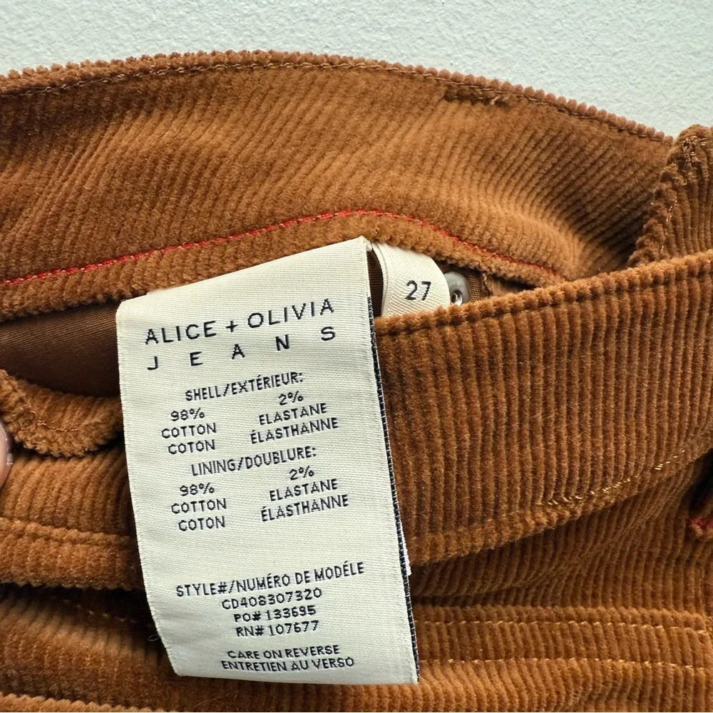 Alice + Olivia Joss High Rise Button Front Corduroy Skirt, Camel Brown | Size 27